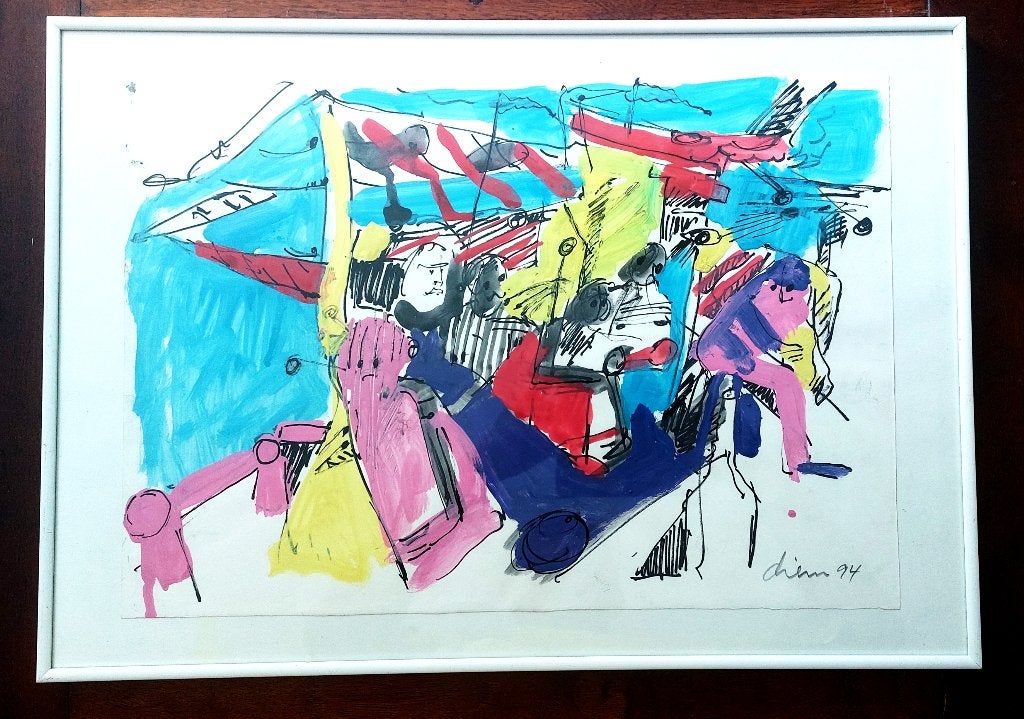 Peter Diem 1945 ..... Drukte op de kermis 1994., Antiek en Kunst, Kunst | Schilderijen | Modern, Ophalen of Verzenden