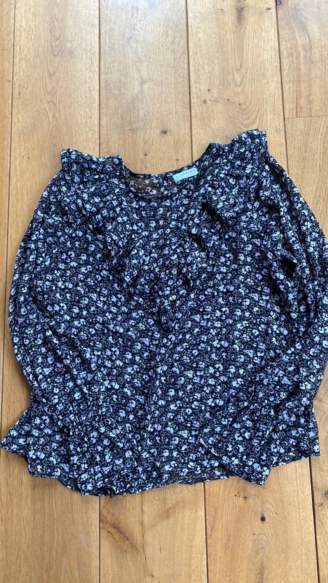 Loavies top zwart paars groene bloemen L, Kleding | Dames, Ophalen of Verzenden, Gedragen, Zwart, Lange mouw