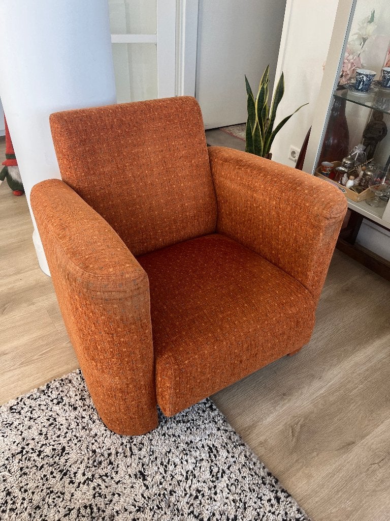 2x Oranje Fauteuils – Retro Clubfauteuils, Ophalen, Gebruikt, 75 tot 100 cm, Retro / Vintage