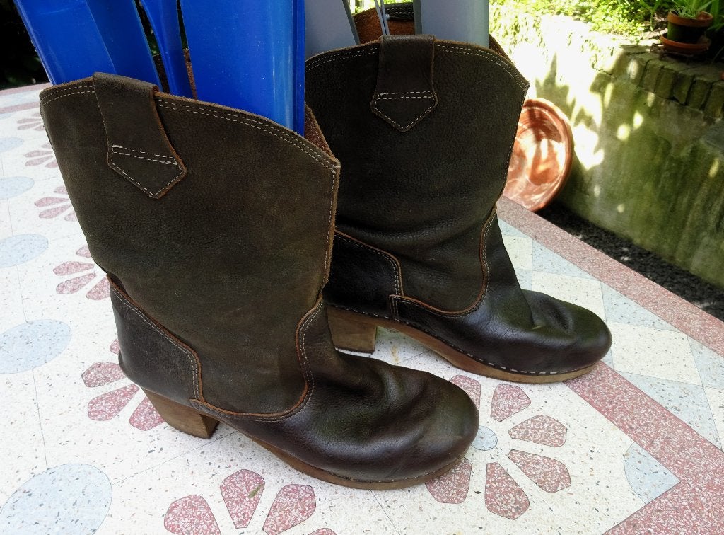 Maat 40 * Bruin leren Sanita klomplaarzen met houten zool, Kleding | Dames, Bruin, Lage of Enkellaarzen, Ophalen of Verzenden