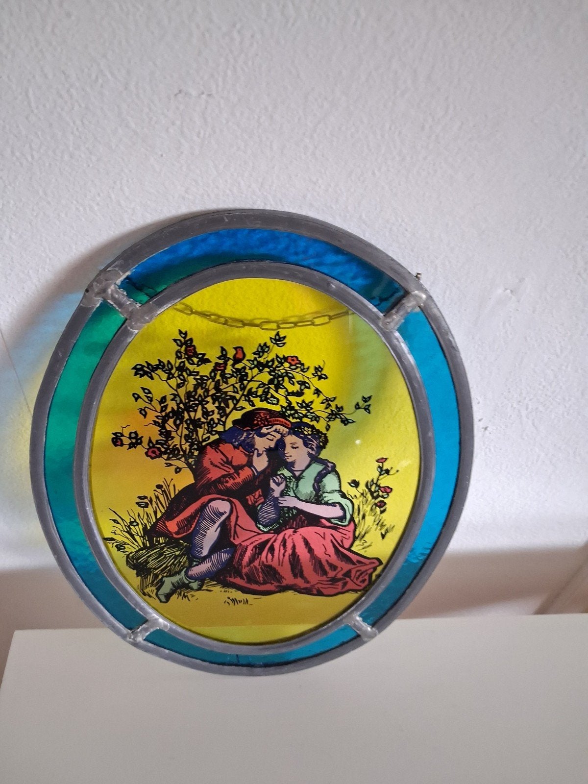 ANTIEK GLAS IN LOOD SCHILDERIJTJE., Minder dan 50 cm, Ophalen of Verzenden, Zo goed als nieuw, Schilderij