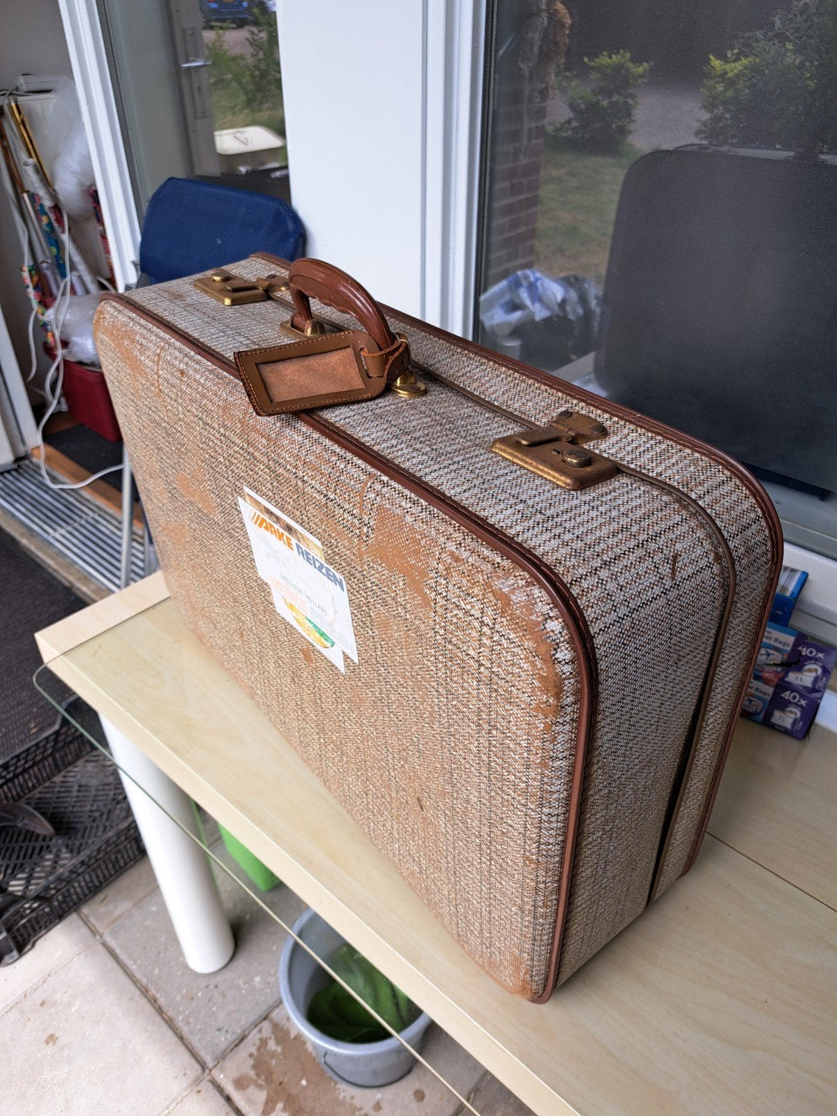 Vintage Koffer - Bruin/Beige met Patroon, Ophalen of Verzenden