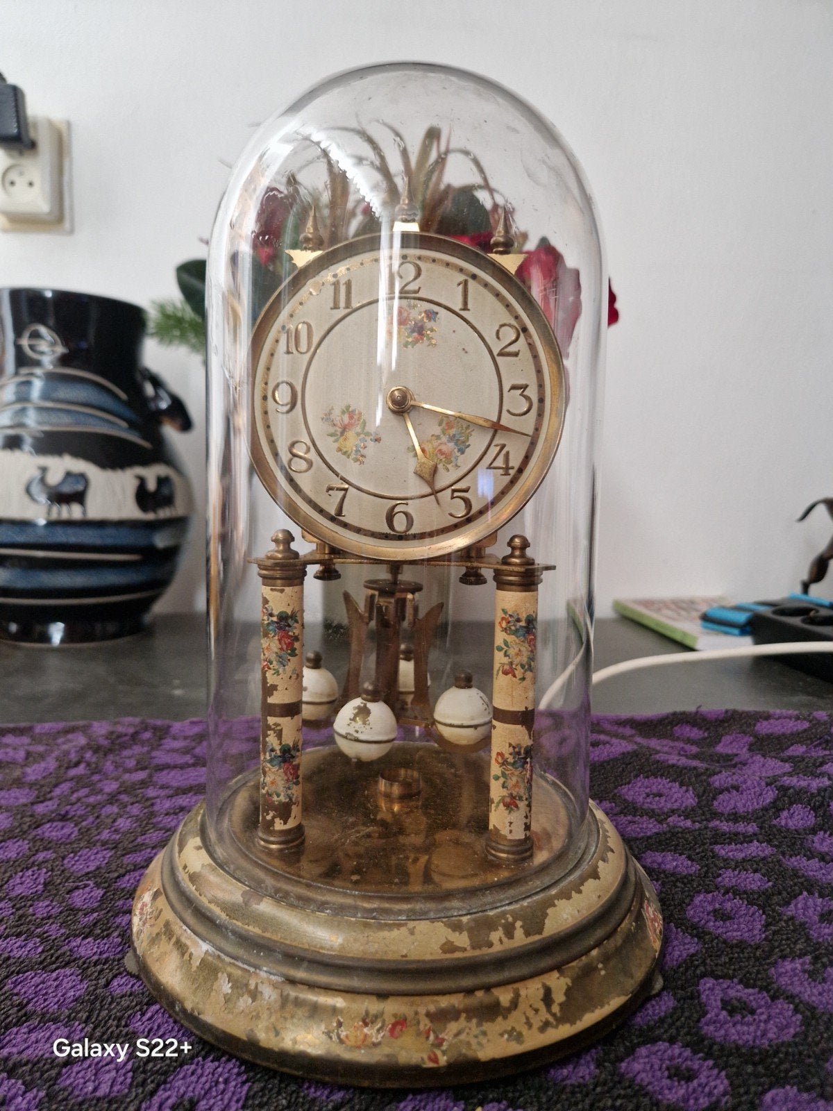 Antieke Duitse pendule klok onder glazen stolp, Antiek en Kunst, Ophalen