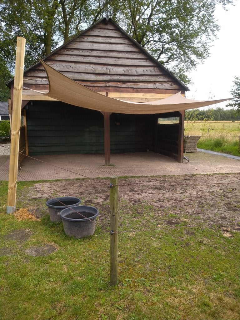 Schaduwdoek 3 x 4,5 meter, taupe, gebruikt, zeer goede staat, Ophalen, Gebruikt