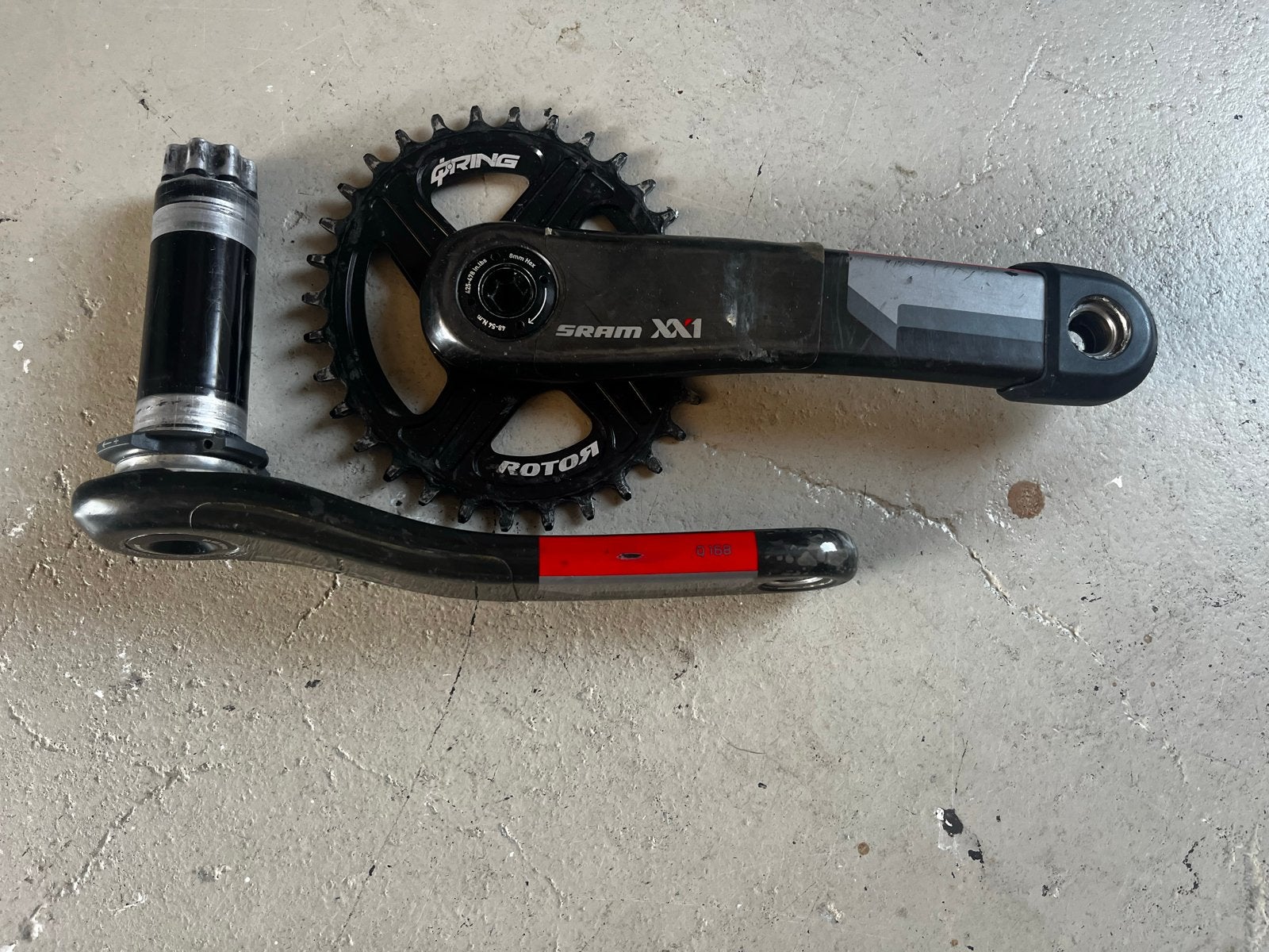 SRAM XX1 Rotor Q-Ring BB30 Crankstel met Q168, Crankstel of Pedalen, Gebruikt, Ophalen of Verzenden, Mountainbike