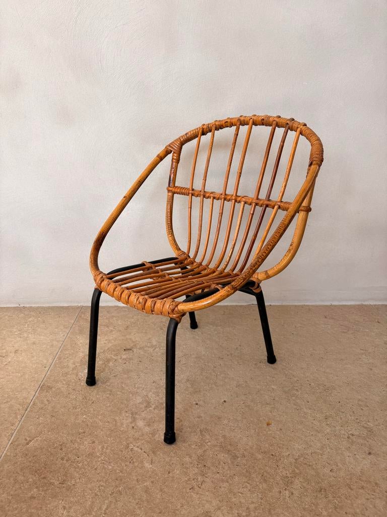 Vintage jaren '60 rotan kinderstoel, Huis en Inrichting, Stoelen, Ophalen, Bruin, Riet of Rotan, Eén