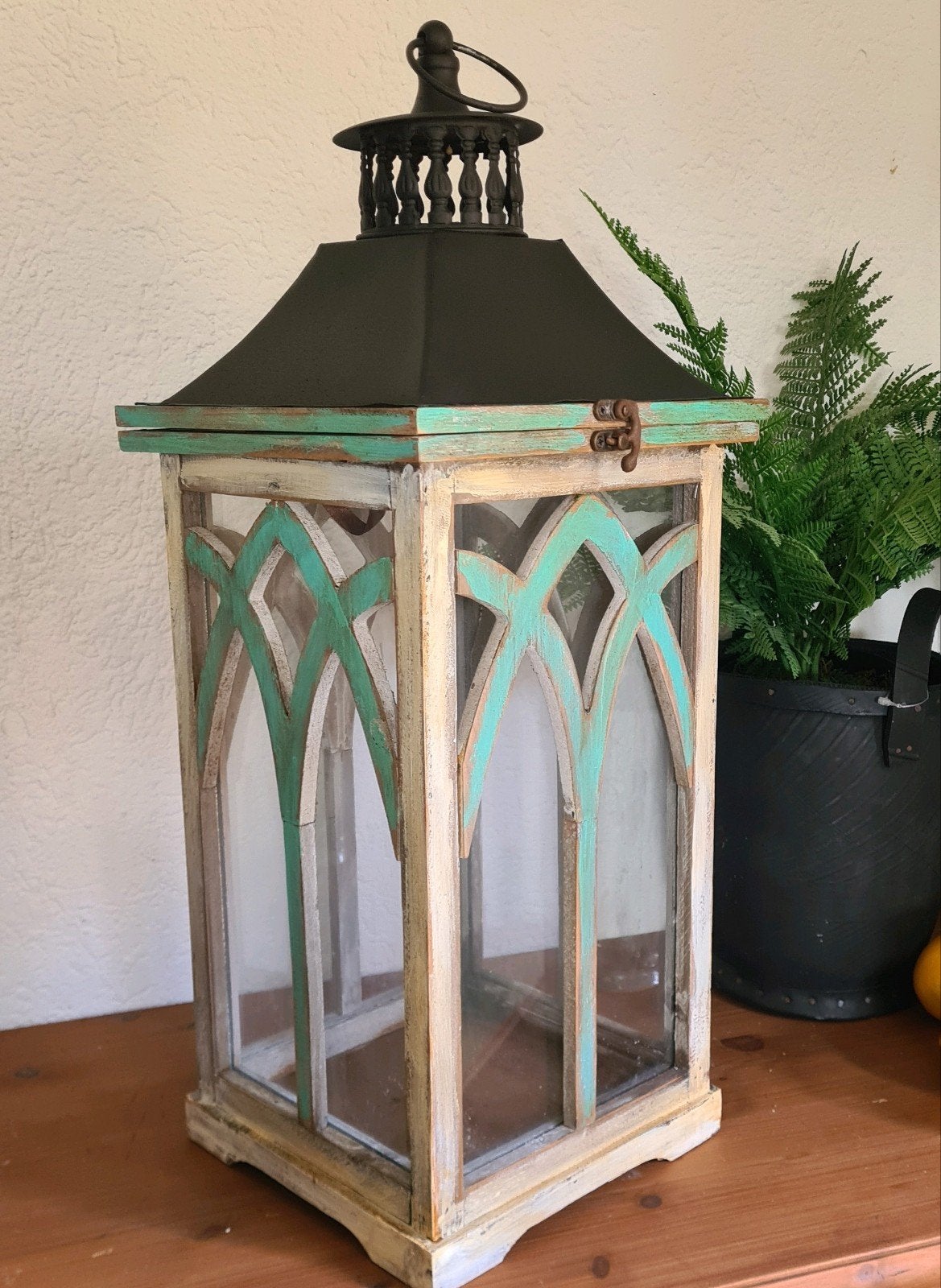 XL lantaarn windlicht vitrine vintage India Ibiza stijl, Lantaarn, 65 cm, Wit, Ophalen of Verzenden