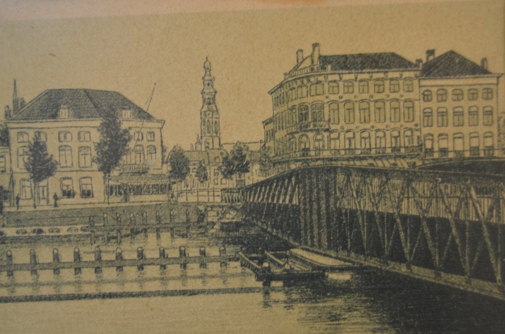 Gravure Haven Middelburg, Antiek en Kunst, Ingelijst, 22 cm, Stadsgezicht, Ophalen of Verzenden