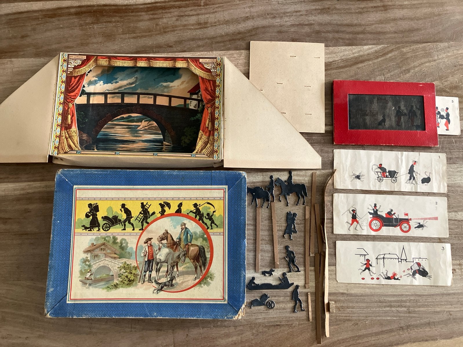 Antieke optische illusie speelgoedset met diorama, Ophalen of Verzenden, Gebruikt