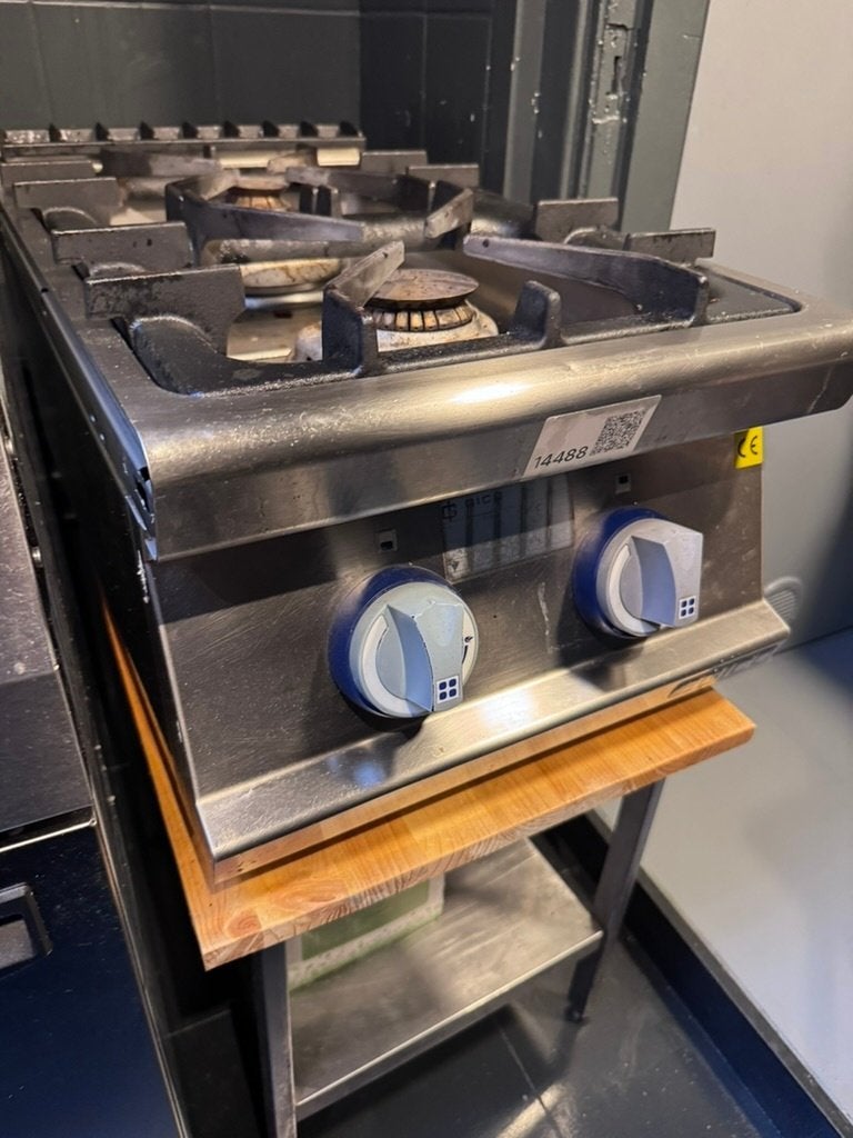 GICO professioneel 2-pits gasfornuis RVS – 40 cm horeca, Ophalen, 3 kookzones of minder, Zo goed als nieuw, Gas