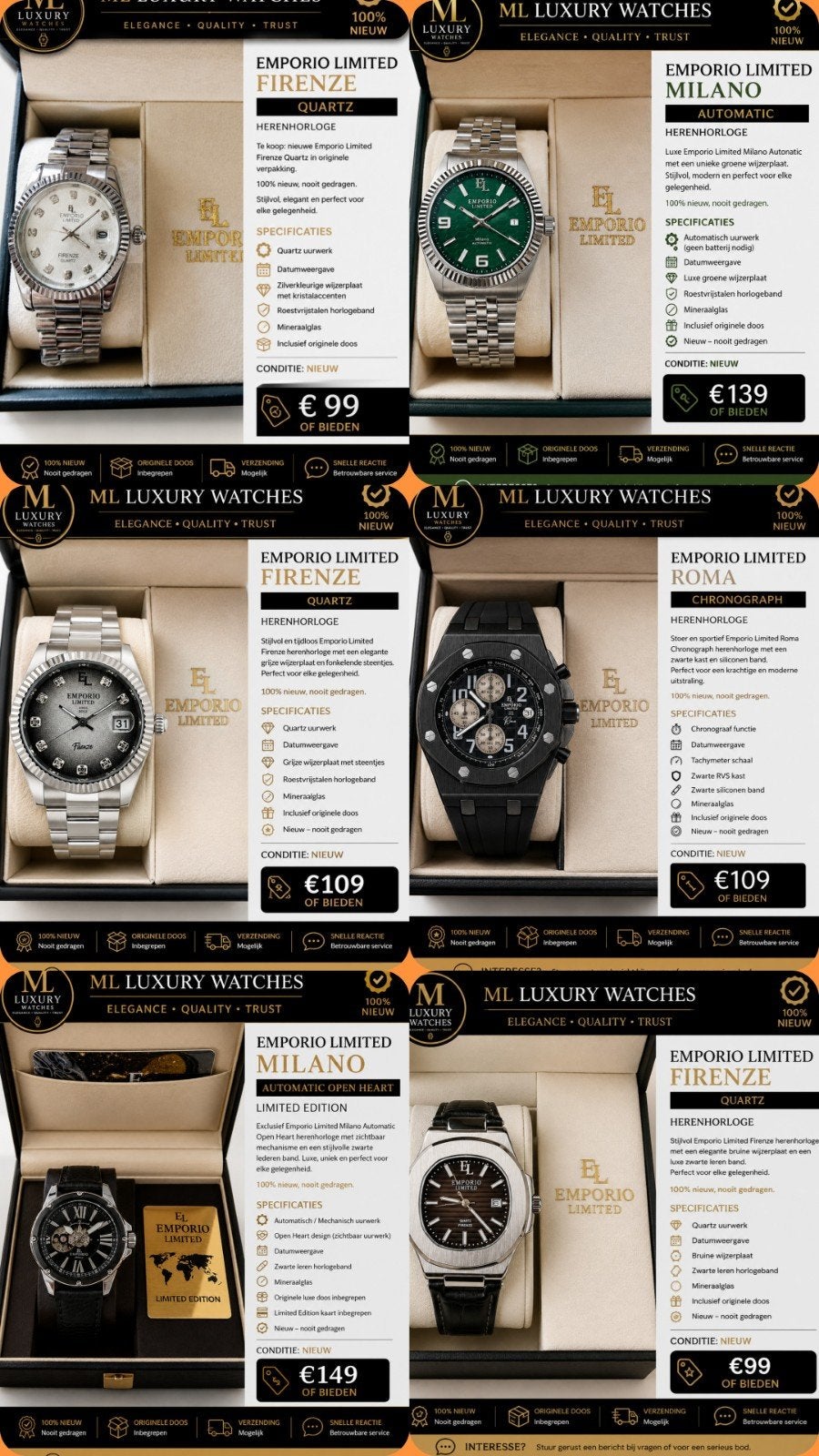Emporio Limited Milano Automatic Herenhorloge - Nieuw in Doo, Overige merken, Overige materialen, Polshorloge, Overige materialen