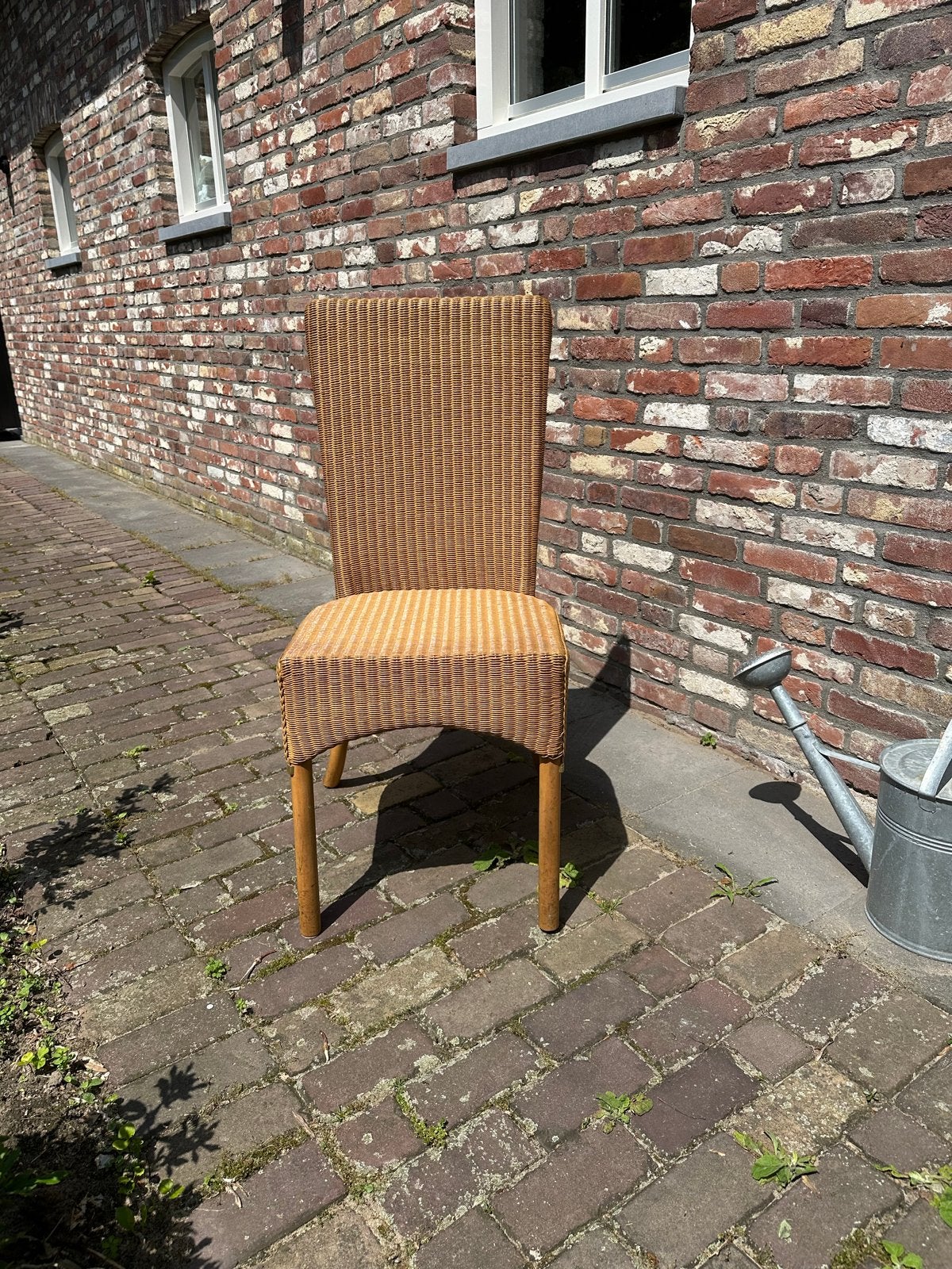 6 Loom stoel van riet/rotan met houten poten, Gebruikt, Bruin, Ophalen of Verzenden, Eén