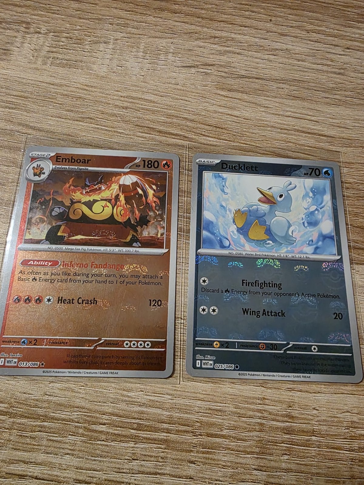 Pokémon kaarten: Emboar 013/086 en Ducklett 025/086, Verzenden, Zo goed als nieuw, Meerdere kaarten