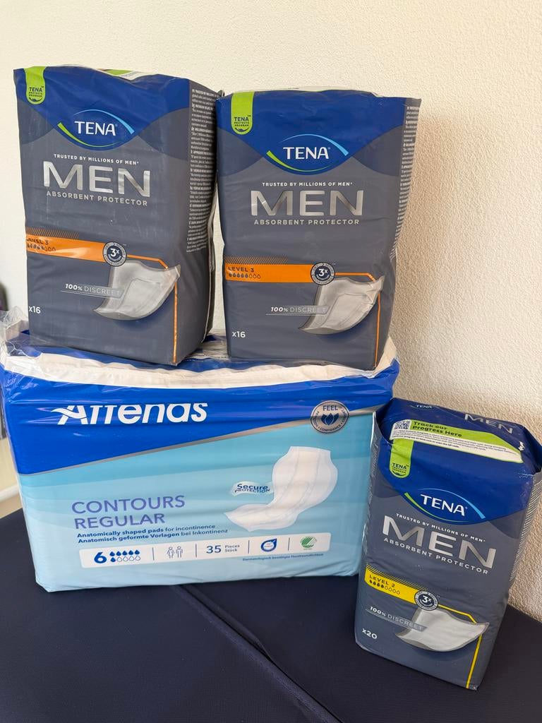 Attends contours 6 druppels en tena for men level 2 en 3, Ophalen of Verzenden, Nieuw
