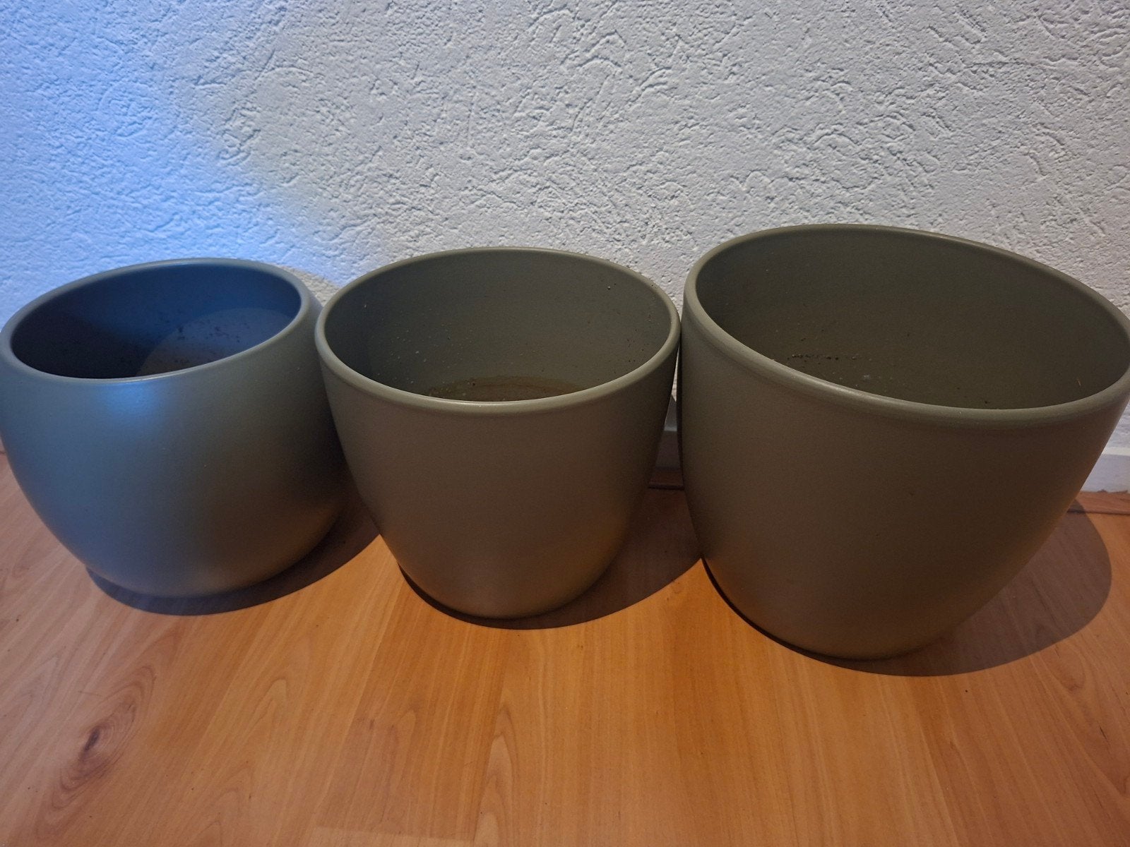 3 grote groene bloempotten, Ophalen, Rond, Aardewerk, Minder dan 40 cm