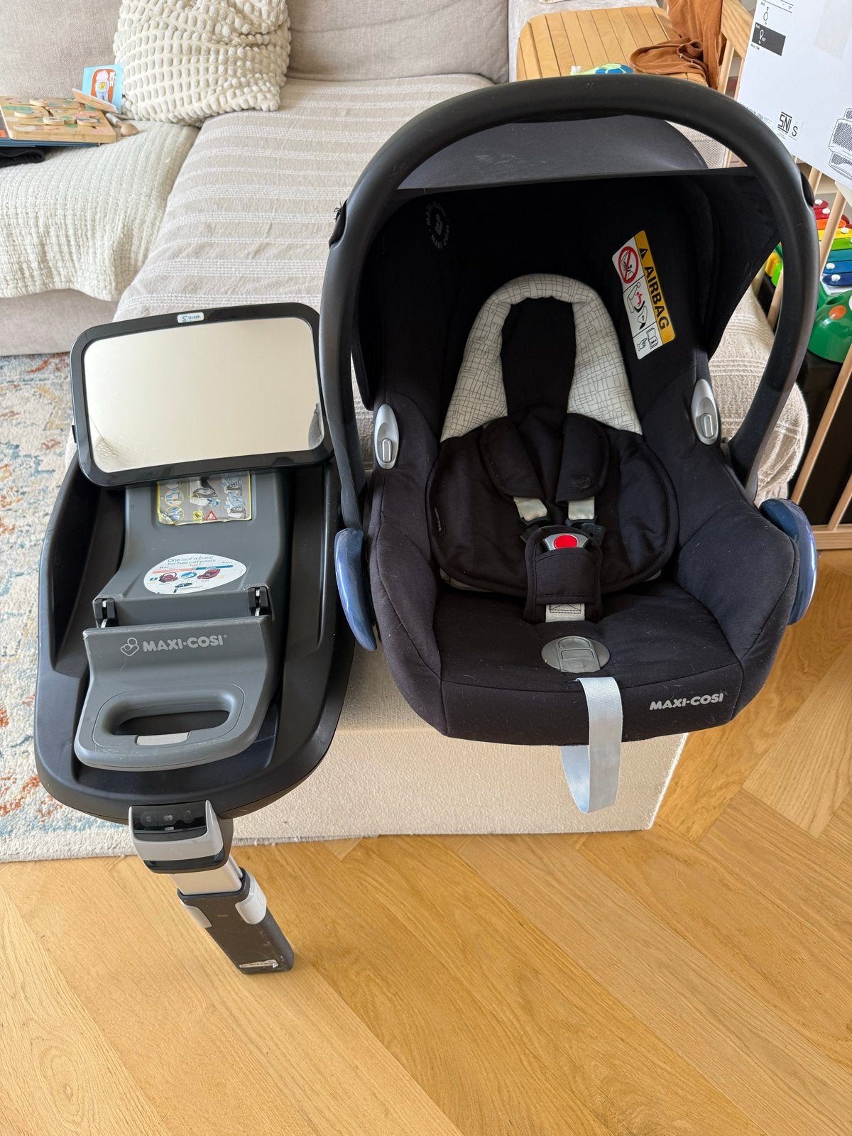 Maxi Cosi CabrioFix met Isofix Family Base en spiegel, Kinderen en Baby's, Autostoeltjes, Ophalen, Gebruikt, Isofix, 0 t/m 13 kg