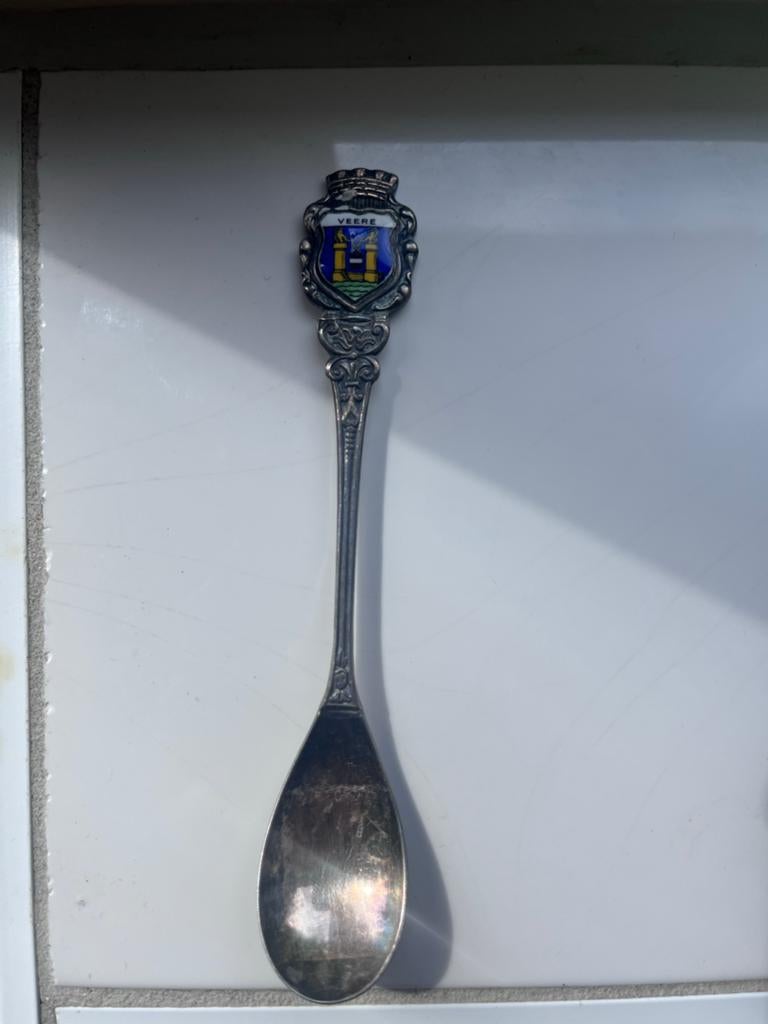 Vintage verzamellepel Veere, zilverkleurig, Antiek en Kunst, Verzenden