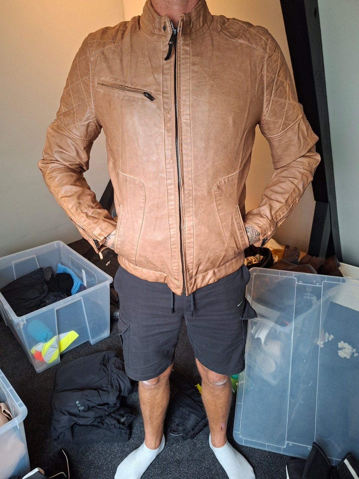 Rockerbox Leren Jas - Maat L - Zo goed als nieuw, Maat 52/54 (L), Rockerbox, Bruin, Ophalen of Verzenden