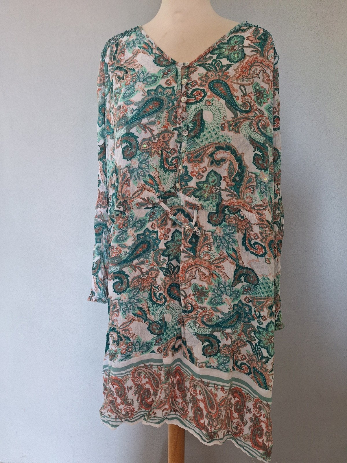 MS Mode 52 Tuniek wit blauw oranje beige., Overige kleuren, Blouse of Tuniek, Ophalen of Verzenden, Zo goed als nieuw