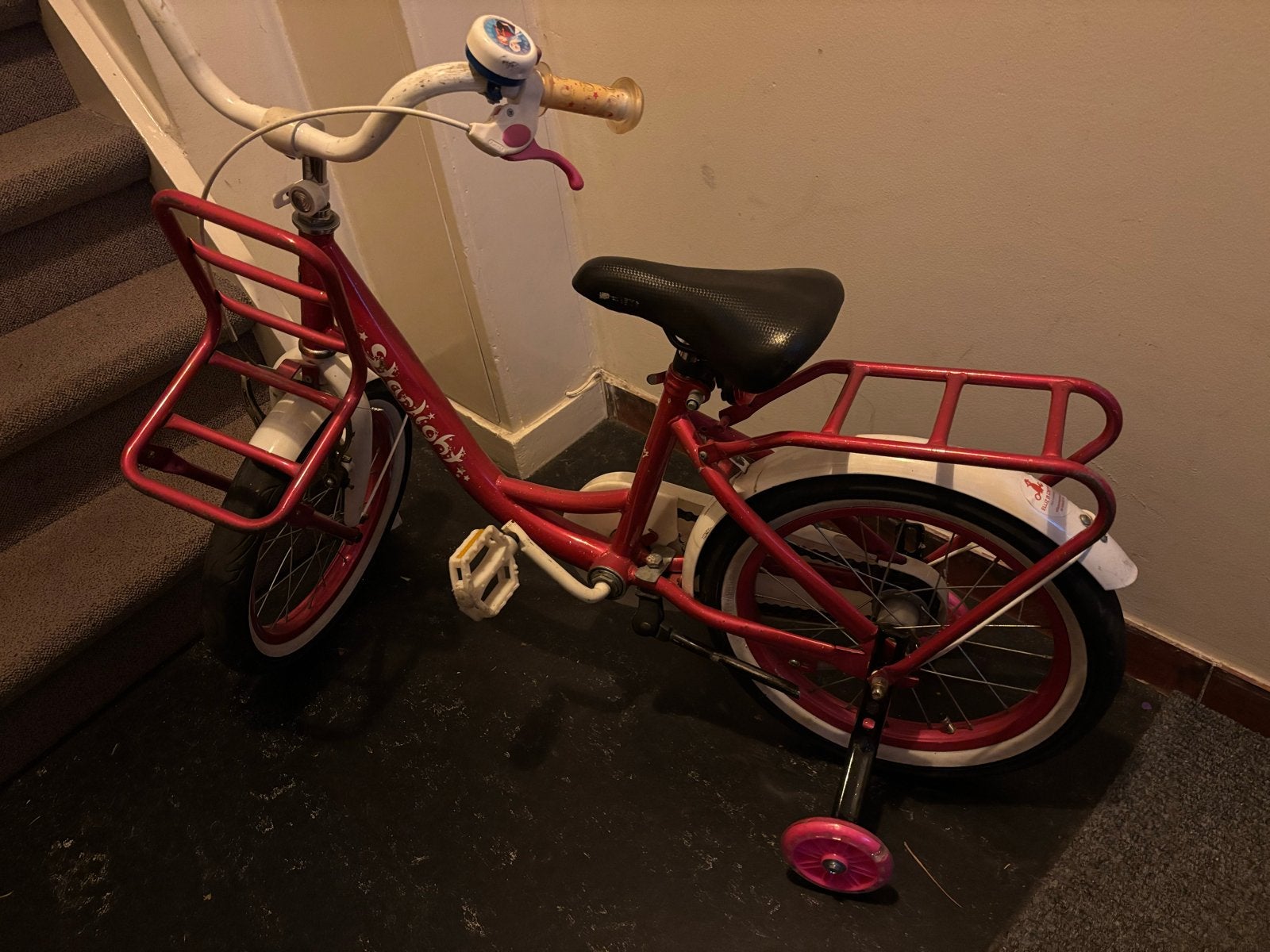 Starlight kinderfiets roze met zijwieltjes, Ophalen, Terugtraprem, Zijwieltjes, 16 tot 20 inch