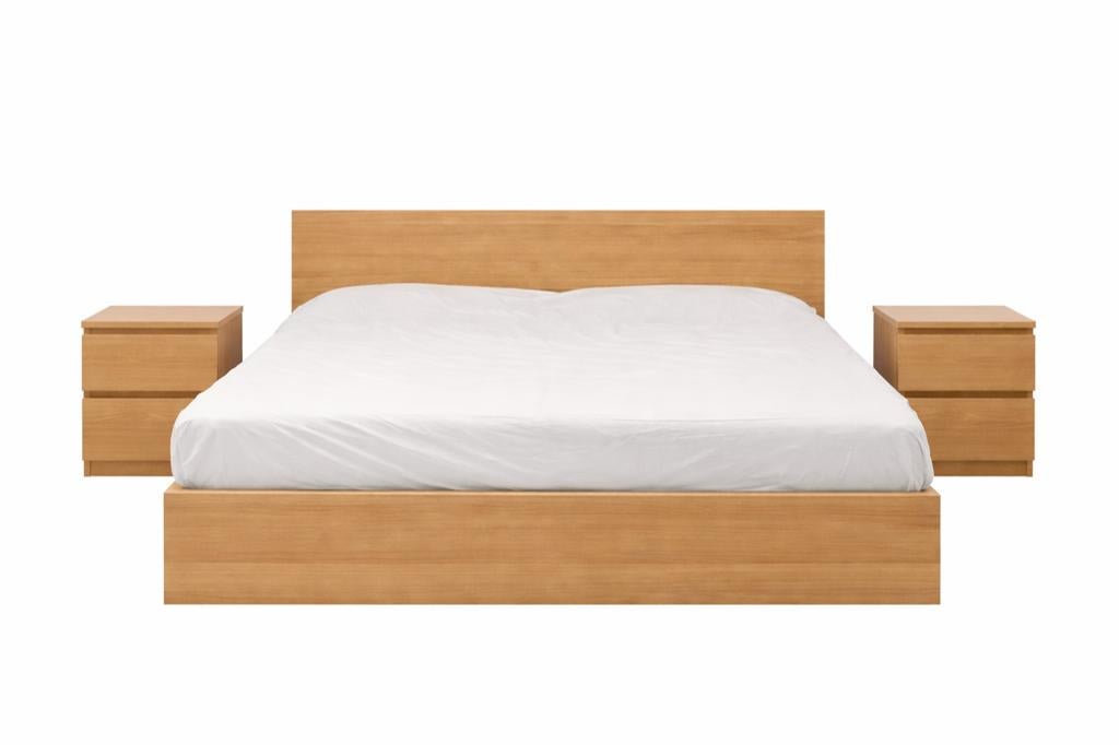 2 nachtkastjes met MALM IKEA bed 160x200, Gebruikt, Bruin, Tweepersoons, Ophalen of Verzenden