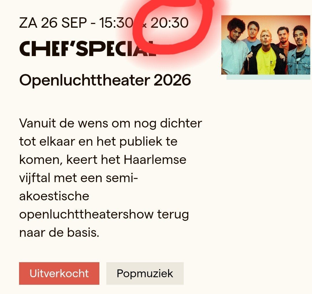 Ruilen!! Chef'Special Caprera 2 kaartjes 26 september, Tickets en Kaartjes, Twee personen, September