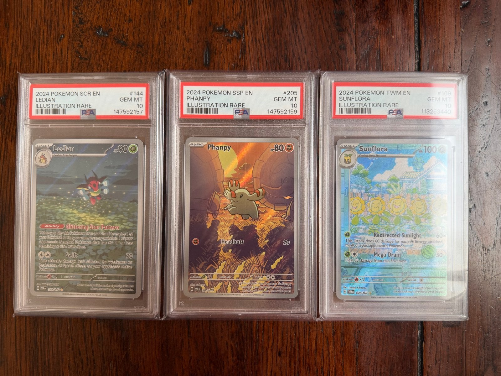 PSA 10 Gem Mint Pokémon Kaarten: Sunflora, Phanpy, Ledian, Ophalen of Verzenden, Nieuw, Meerdere kaarten, Foil