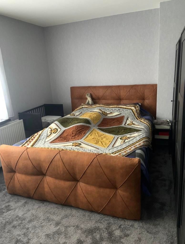 Boxspring bed 160x200 met opbergruimte en Emma Diamond toppe, Huis en Inrichting, Slaapkamer | Boxsprings, Ophalen, Gebruikt, Bruin