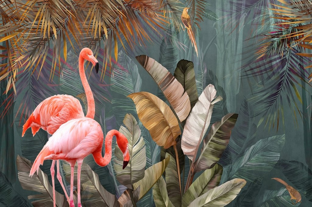 Flamingo Jungle behang vinyl fotobehang Standaard & Op maat, Verzenden, Fotobehang