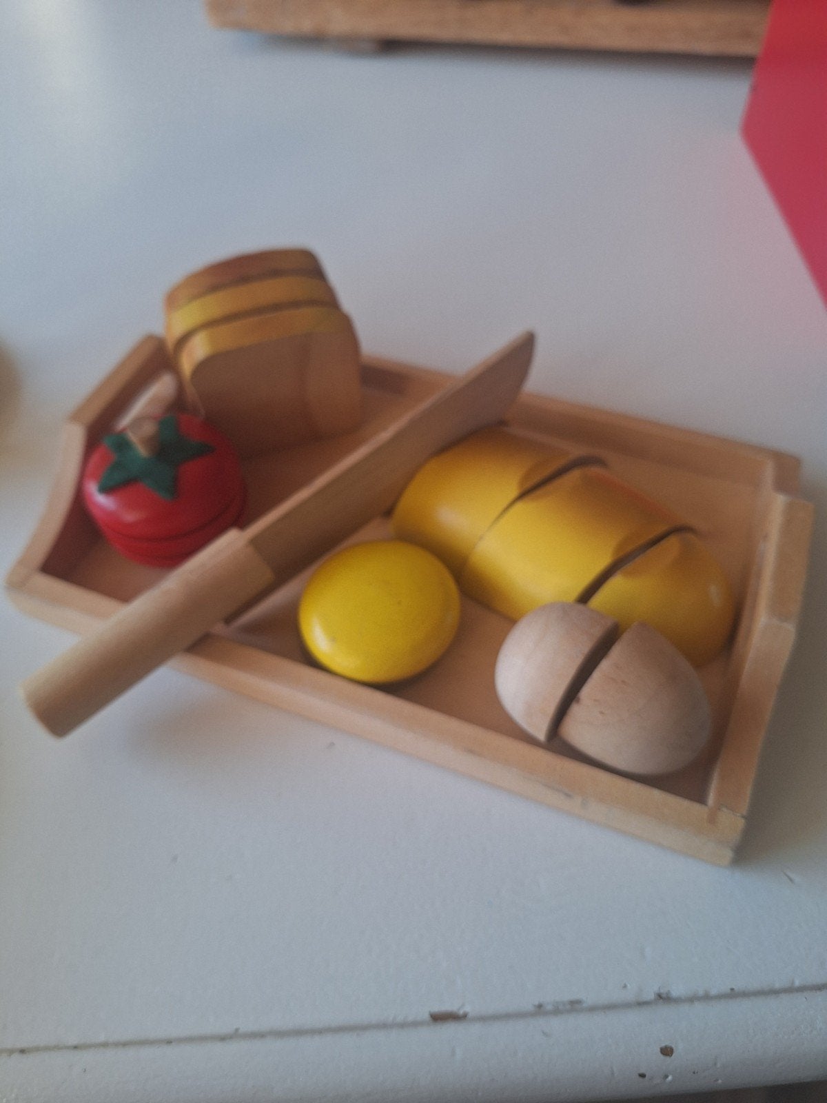 Houten speelgoed snijset - brood, tomaat, ei, Ophalen of Verzenden, Gebruikt, Jongen of Meisje