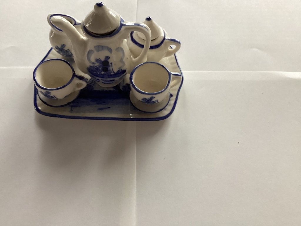 Delfts Blauw Miniatuur Theeserviesje met Molens, Ophalen of Verzenden
