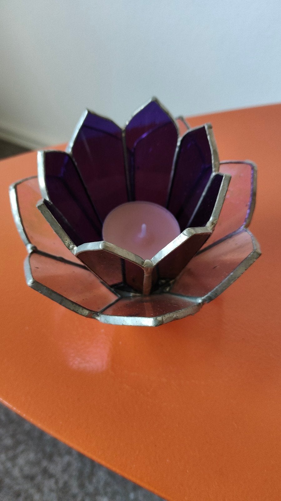 lotus sfeerlicht paars glas Tiffany glaskunst meditatie, Ophalen of Verzenden