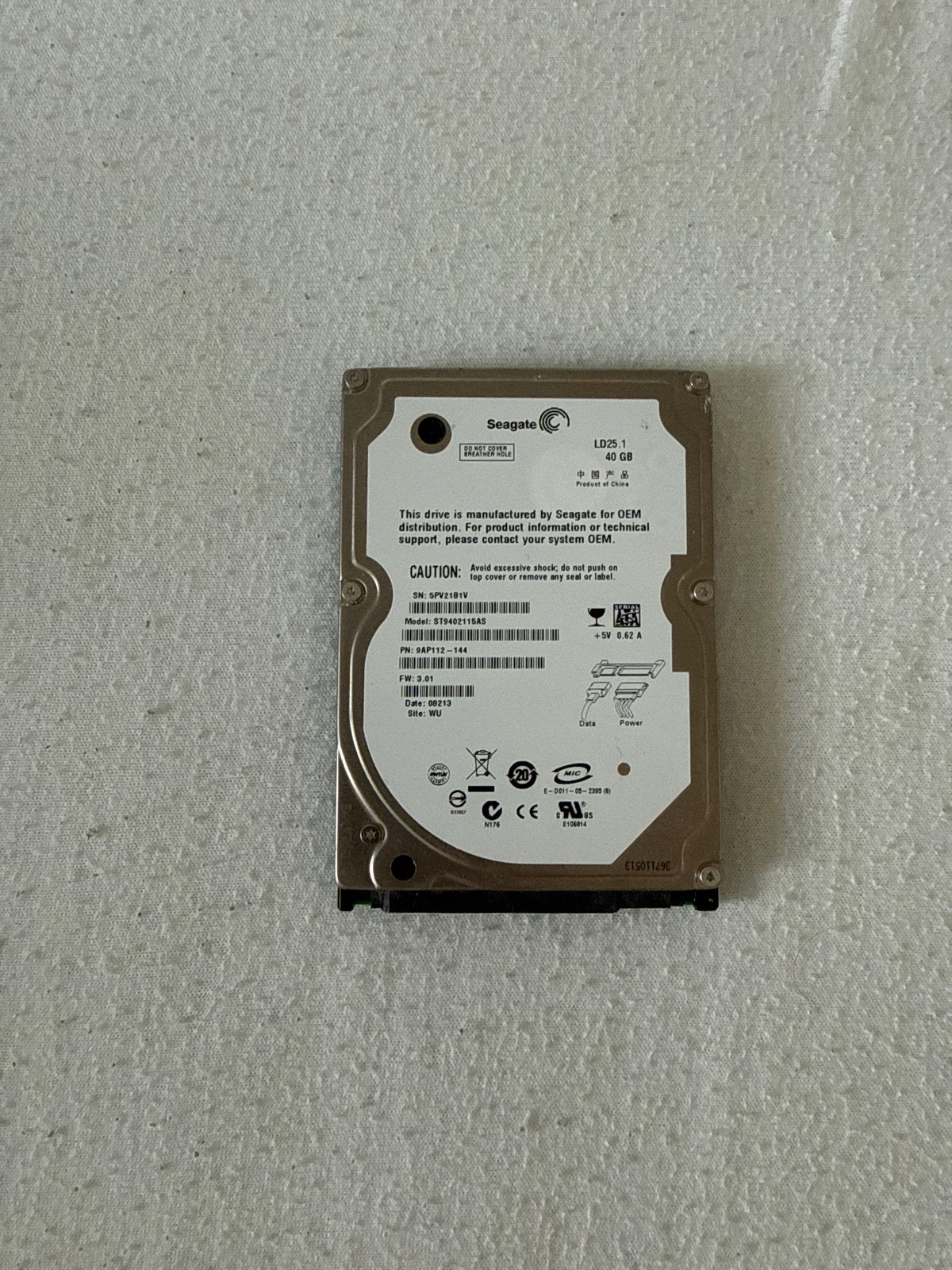 Seagate Momentus 40GB 2.5" SATA Harde Schijf, Computers en Software, Intern, Gebruikt, HDD, Ophalen of Verzenden