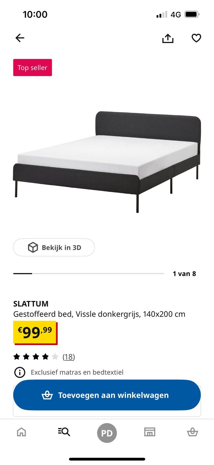 Ikea Slattum 140x200 - inclusief matras, Ophalen, Tweepersoons, 140 cm, Zo goed als nieuw