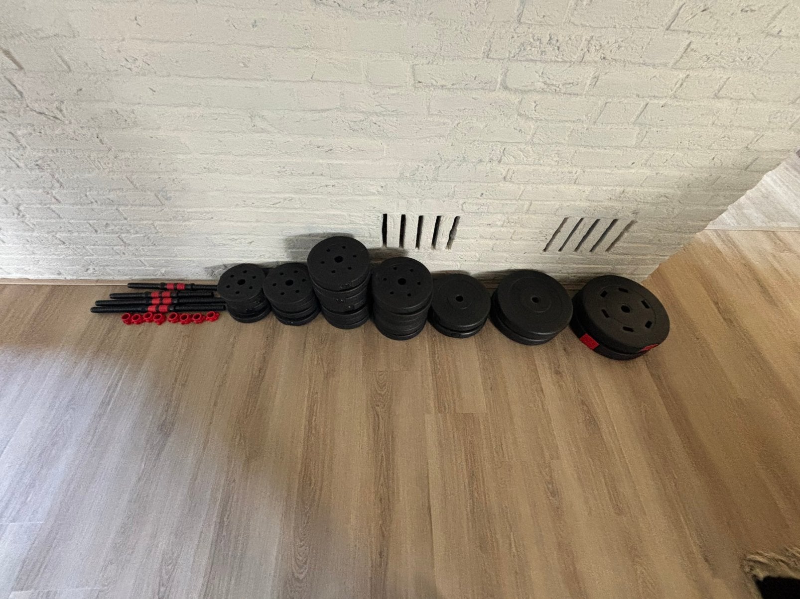 109kg Kunststof halterschijven, Sport en Fitness, Fitnessmaterialen, Ophalen, Zo goed als nieuw