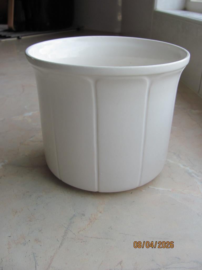 VINTAGE crème ROND keramiek BLOEMPOT Art Deco ø 17.5 cm IZGS, Ophalen of Verzenden