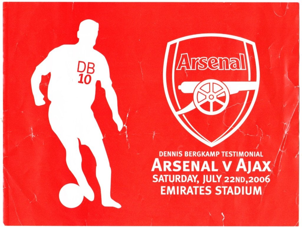 Dennis Bergkamp Testimonial Arsenal v Ajax Programma, Verzenden, Gebruikt, Overige typen