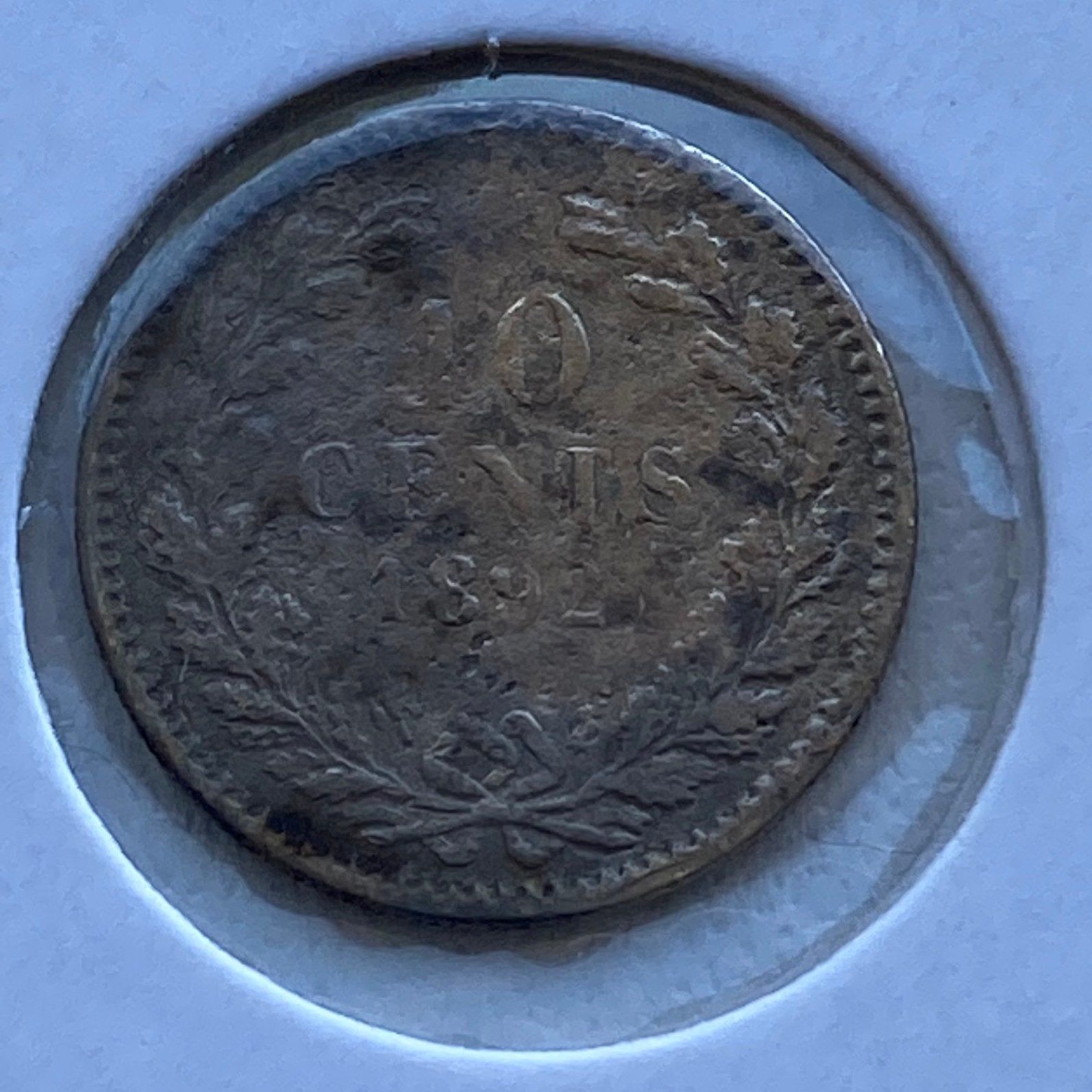 10 Cent / Dubbeltje Zilver uit 1892 van Wilhelmina, Verzenden, Zilver, 10 cent, Koningin Wilhelmina