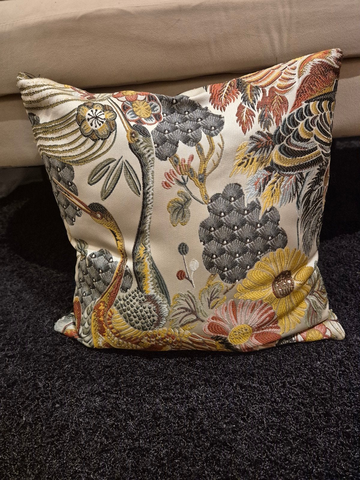 Decoratief sierkussen met vogel- en bloemenprint, Meerkleurig, Met print, Vierkant, Ophalen of Verzenden
