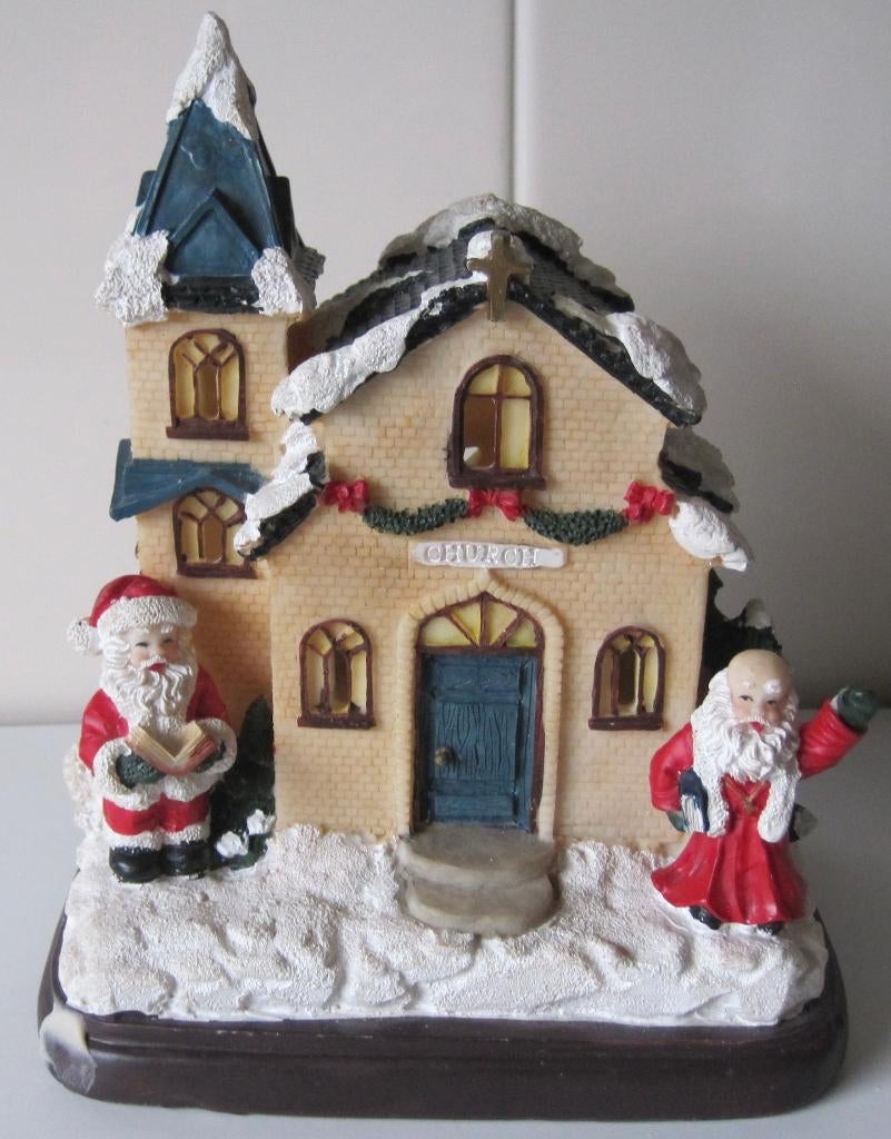 kersthuisje - kerk met kerstman en sneeuw, Diversen, Kerst, Ophalen of Verzenden, Zo goed als nieuw