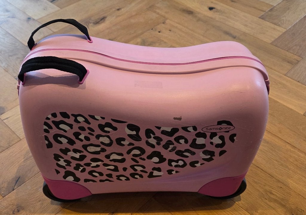 Samsonite Dream Rider kinderkoffer - roze luipaardprint, Sieraden, Tassen en Uiterlijk, Koffers, Zo goed als nieuw, Hard kunststof