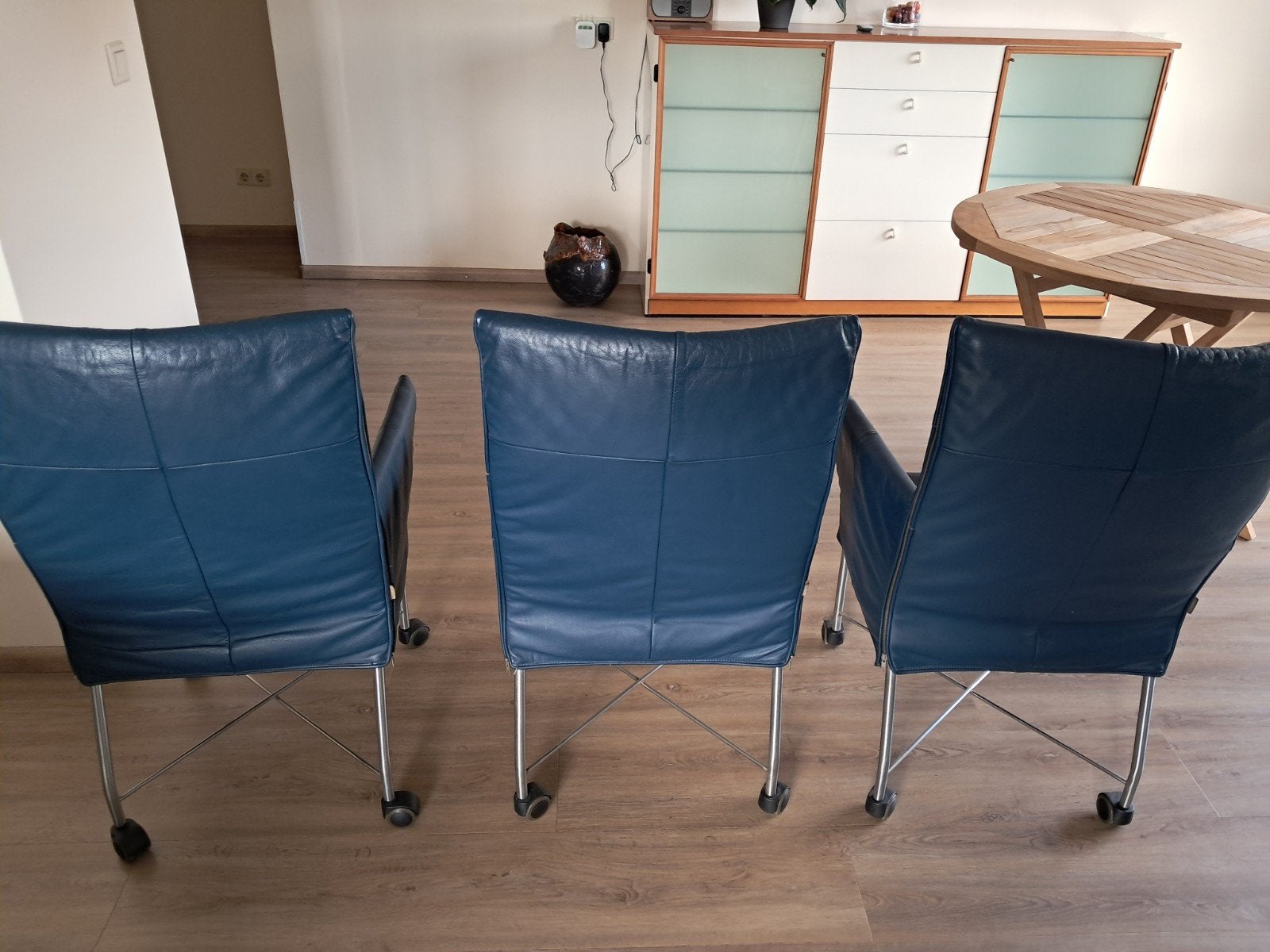 Montis, blauw charly stoelen, Huis en Inrichting, Stoelen, Ophalen, Gebruikt, Drie, Blauw