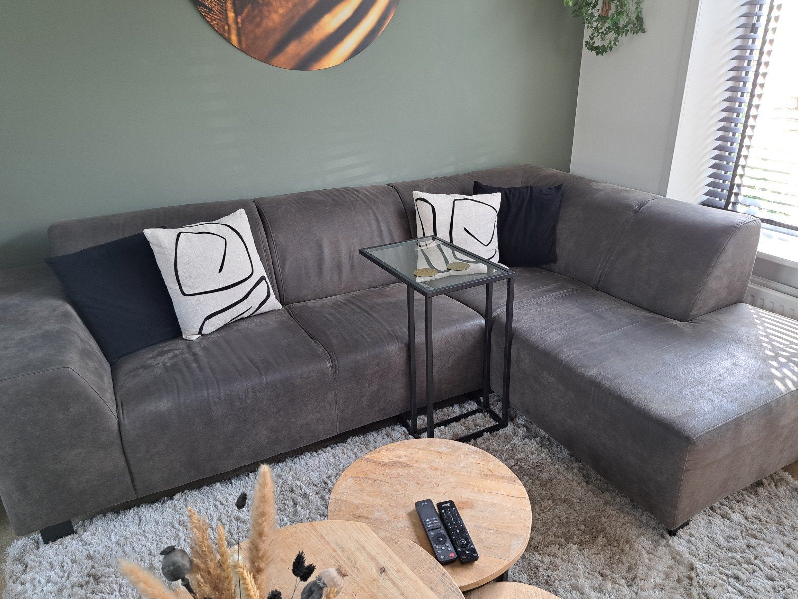 Comfortabele hoekbank in antraciet kleurige stof, Ophalen, 250 tot 300 cm, Gebruikt, Hoekbank