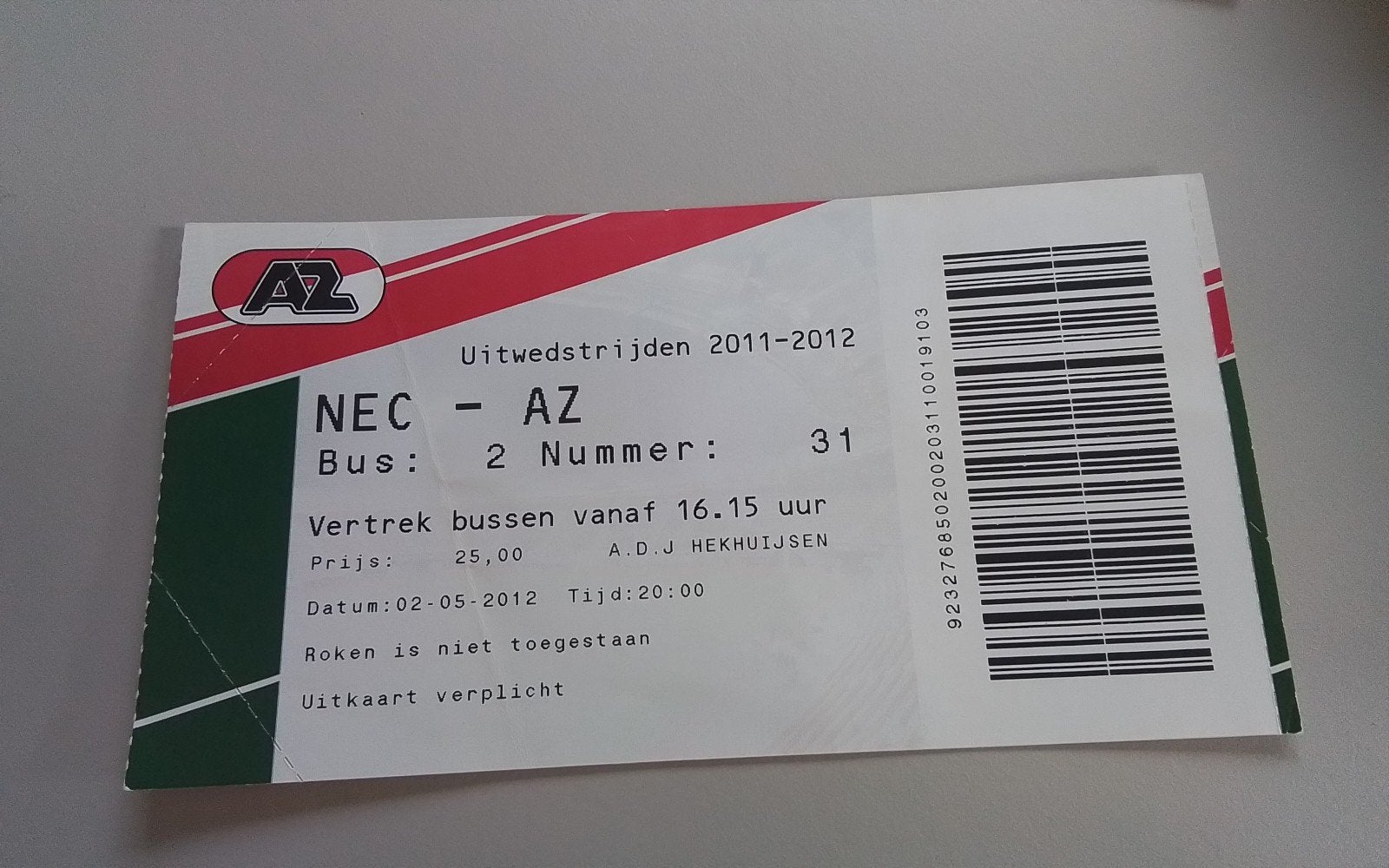 ticket NEC- AZ 2012, Hobby en Vrije tijd, Ophalen of Verzenden, 1:72 tot 1:144, Overige merken
