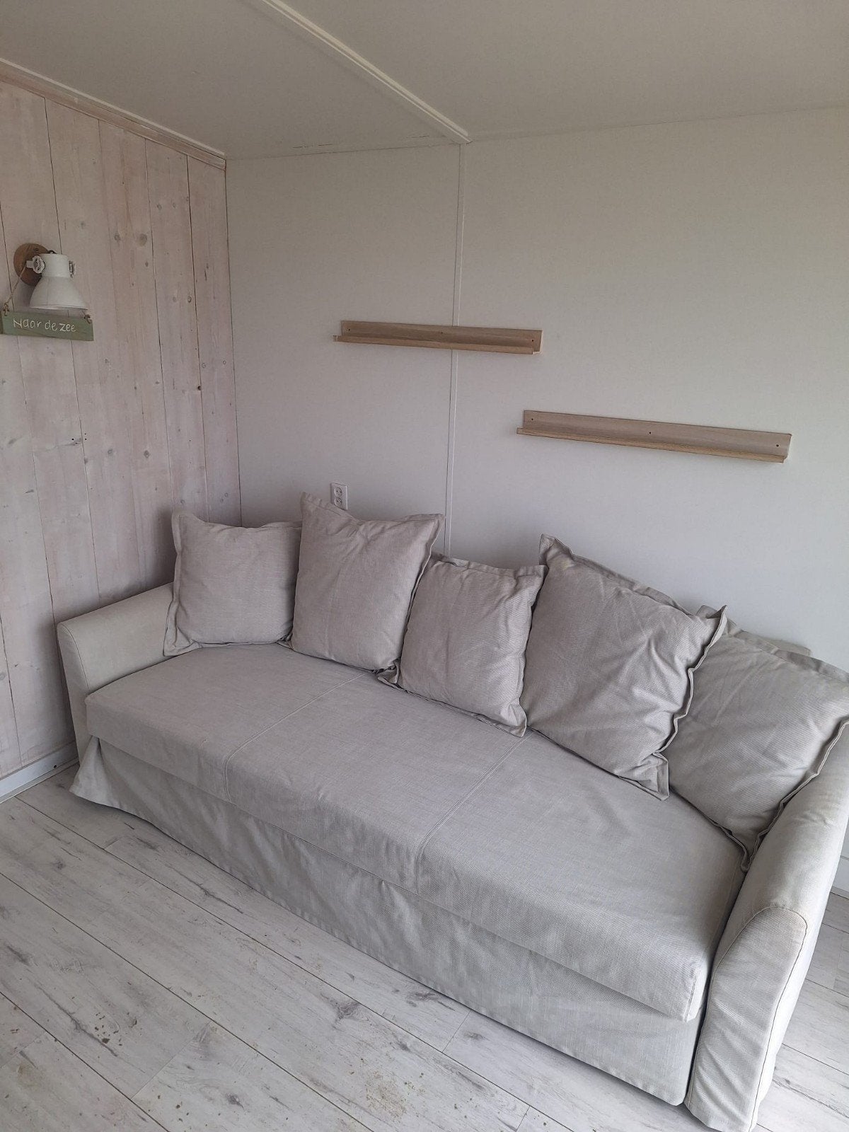 Ikea Holmsund 3-zits slaapbank z.g.a.n. Borgunda beige, Ophalen, Zo goed als nieuw, Tweepersoons, Beige