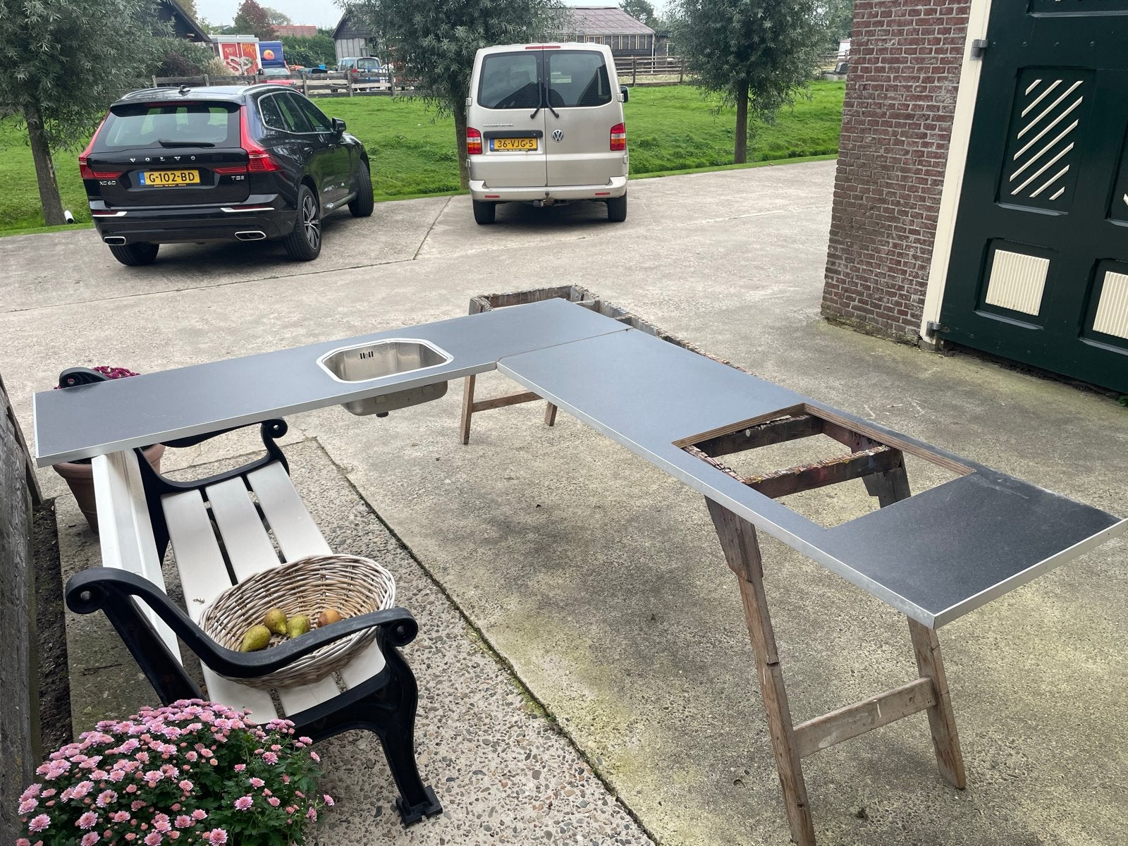 Keukenblad met spoelbak - Ideaal voor buitenkeuken/schuur, Ophalen, Metaal, Grijs, Overige merken