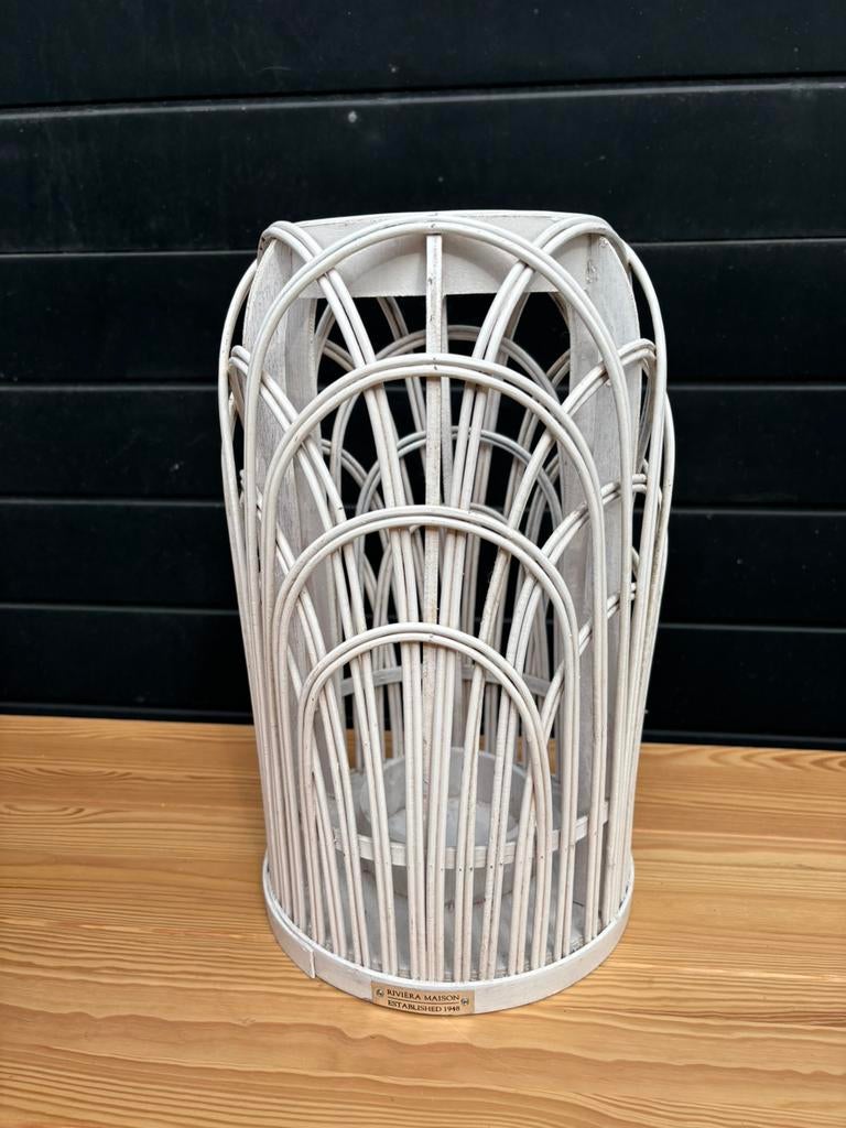 Riviera Maison Wit Bamboe Windlicht Kaarsenhouder, Overige materialen, Gebruikt, 25 tot 50 cm, Wit