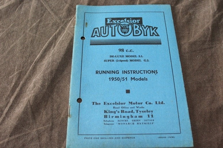 Excelsior Autobike   98cc 1950/51 motorcycle owner's manual, Motoren, Ophalen of Verzenden, Overige merken