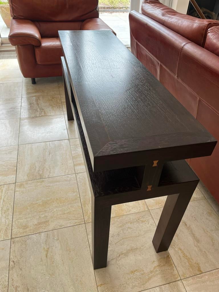 Donkere houten smalle sidetable/console tafel 140x75x40cm, Huis en Inrichting, Tafels | Sidetables, Ophalen, Gebruikt, 100 tot 150 cm
