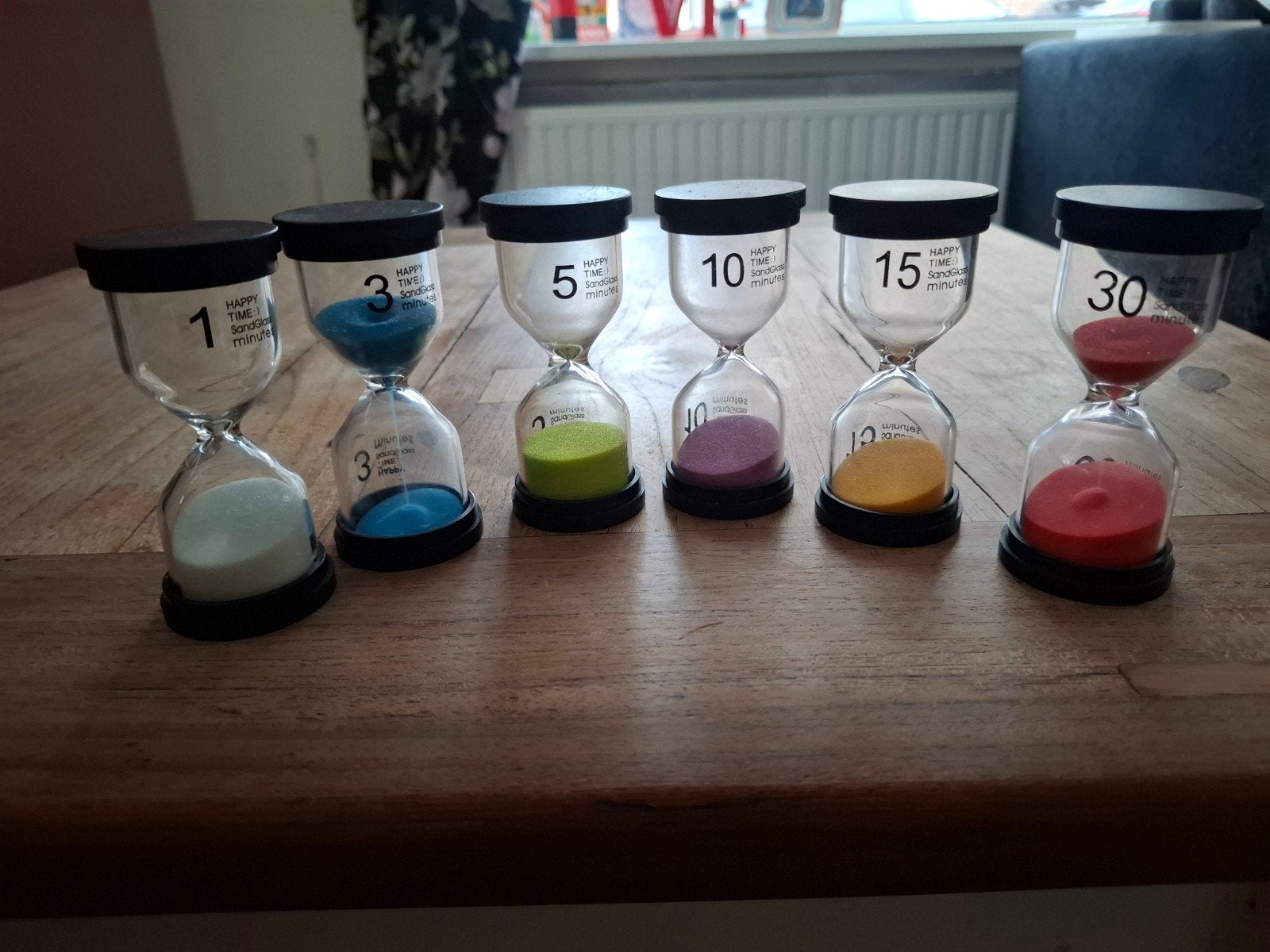 Set van 6 zandlopers - diverse tijden, Ophalen of Verzenden, Gebruikt, Analoog, Overige typen